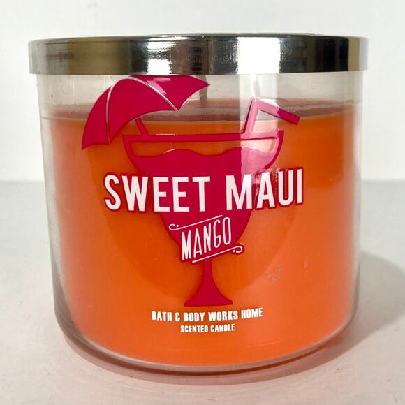 UNBURNED Bath & Body Works Sweet Maui Mango 3 Wick Scented Candle 14.5 Oz - Picture 1 of 6